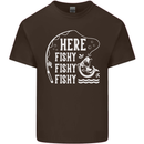 Here Fishy Fishy Funny Fishing Fisherman Kids T-Shirt Childrens Chocolate
