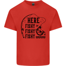 Here Fishy Fishy Funny Fishing Fisherman Mens Cotton T-Shirt Tee Top Red