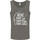 Here Fishy Fishy Funny Fishing Fisherman Mens Vest Tank Top Charcoal