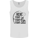 Here Fishy Fishy Funny Fishing Fisherman Mens Vest Tank Top White
