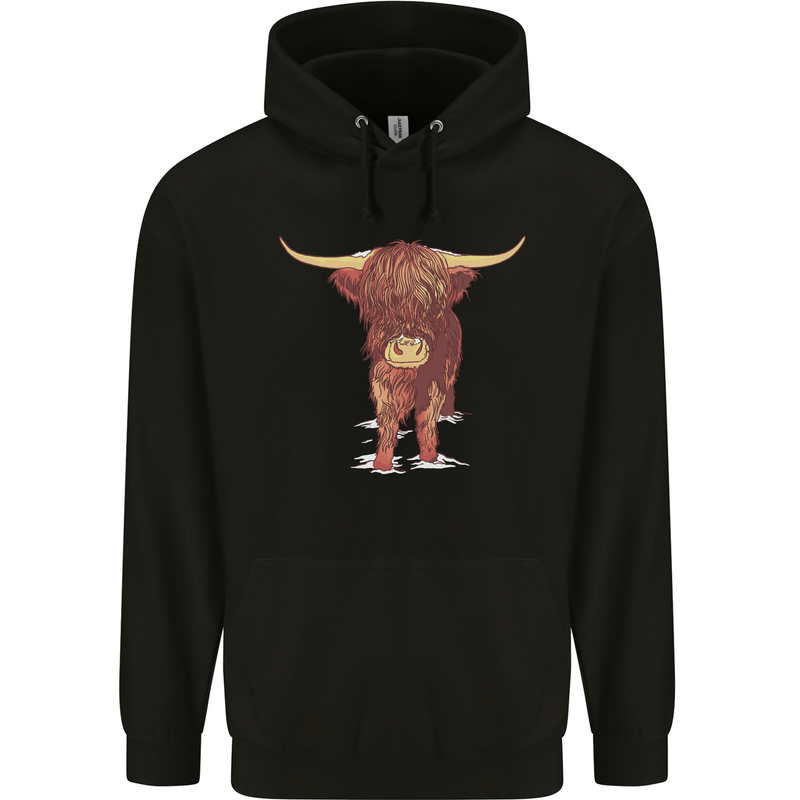 Highland Cattle Cow Scotland Scottish Mens 80% Cotton Hoodie Black
