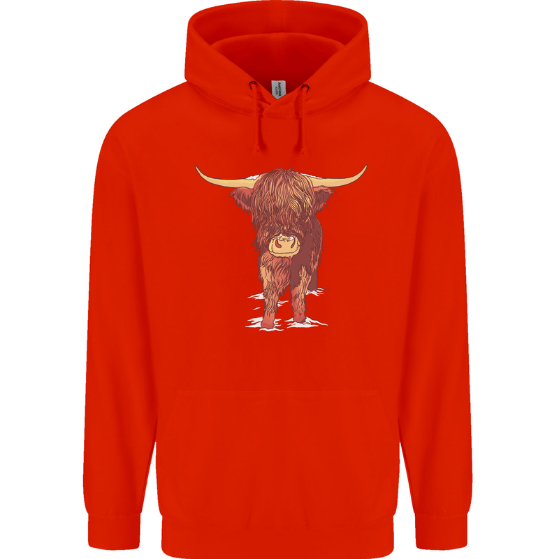 Highland Cattle Cow Scotland Scottish Mens 80% Cotton Hoodie Bright Red