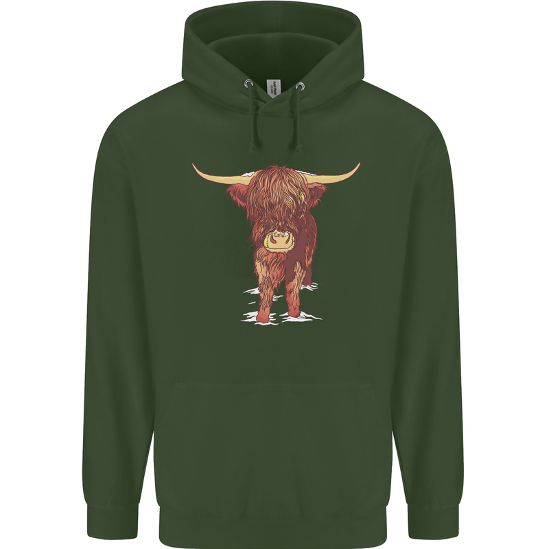 Highland Cattle Cow Scotland Scottish Mens 80% Cotton Hoodie Forest Green