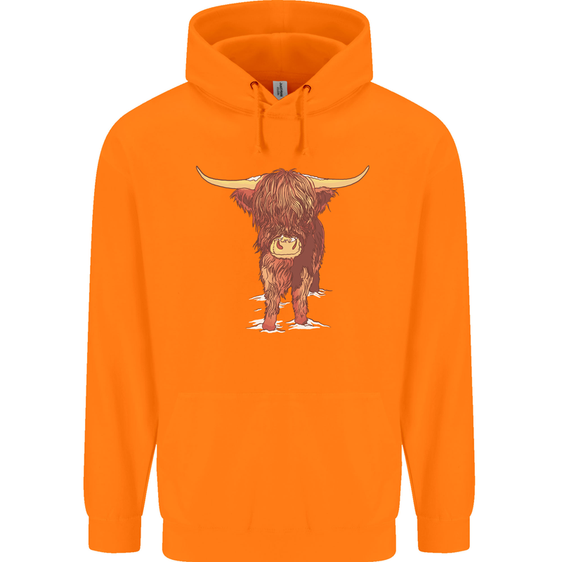 Highland Cattle Cow Scotland Scottish Mens 80% Cotton Hoodie Orange