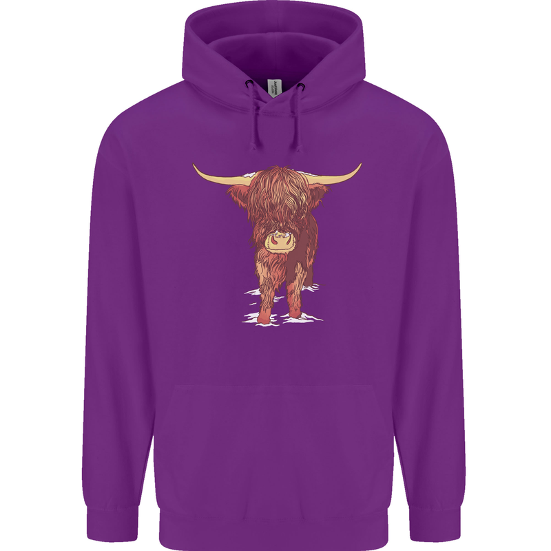 Highland Cattle Cow Scotland Scottish Mens 80% Cotton Hoodie Purple