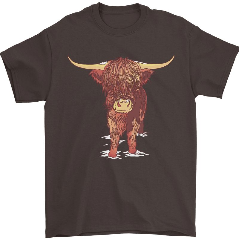Highland Cattle Cow Scotland Scottish Mens T-Shirt Cotton Gildan Dark Chocolate