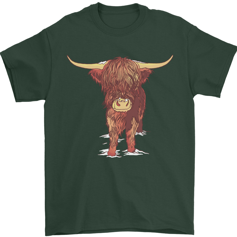 Highland Cattle Cow Scotland Scottish Mens T-Shirt Cotton Gildan Forest Green