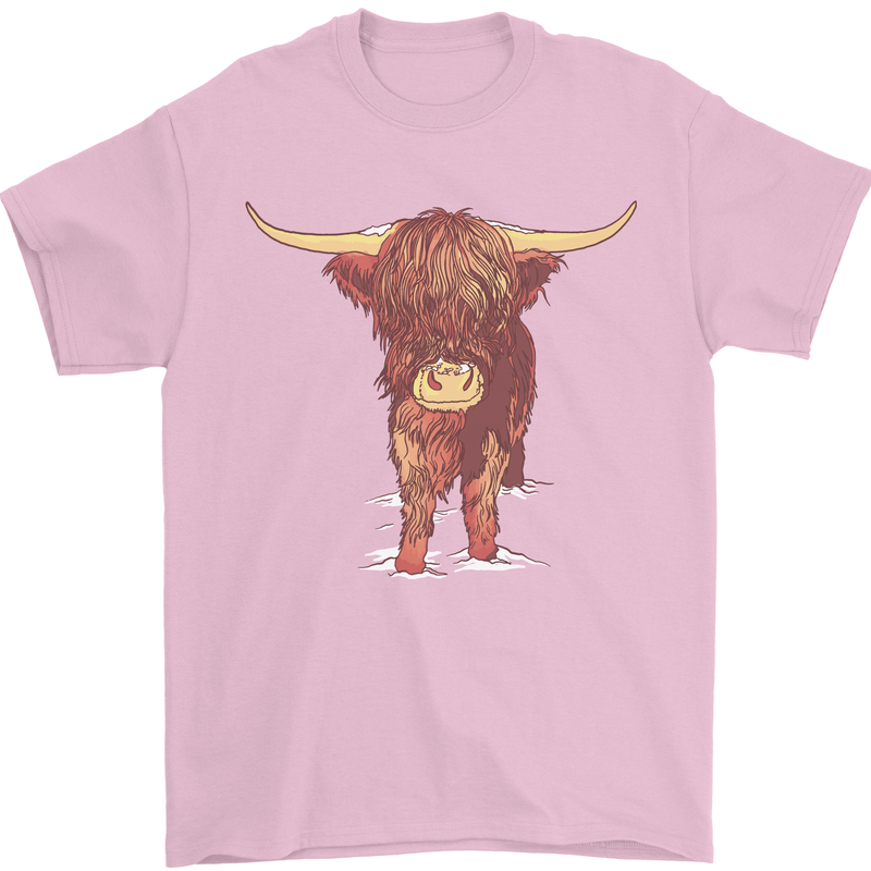 Highland Cattle Cow Scotland Scottish Mens T-Shirt Cotton Gildan Light Pink