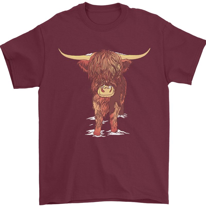 Highland Cattle Cow Scotland Scottish Mens T-Shirt Cotton Gildan Maroon