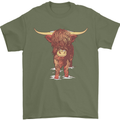 Highland Cattle Cow Scotland Scottish Mens T-Shirt Cotton Gildan Military Green
