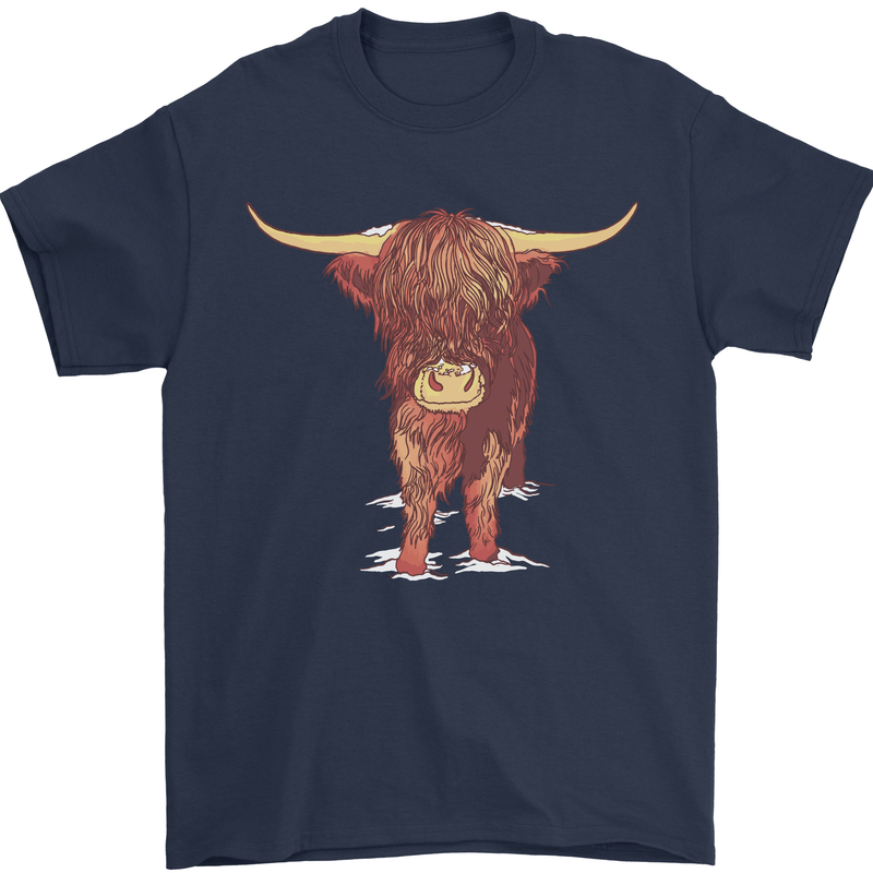 Highland Cattle Cow Scotland Scottish Mens T-Shirt Cotton Gildan Navy Blue