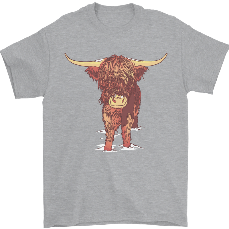 Highland Cattle Cow Scotland Scottish Mens T-Shirt Cotton Gildan Sports Grey