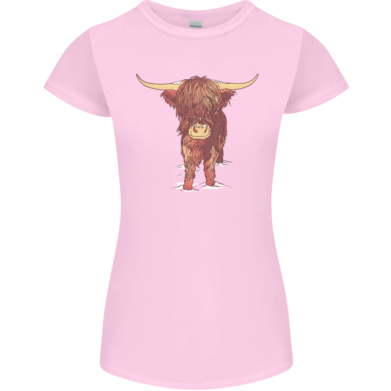 Highland Cattle Cow Scotland Scottish Womens Petite Cut T-Shirt Light Pink