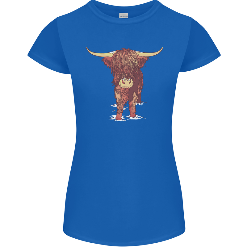 Highland Cattle Cow Scotland Scottish Womens Petite Cut T-Shirt Royal Blue