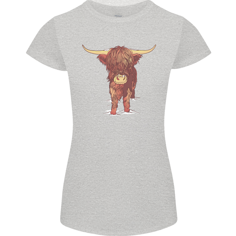 Highland Cattle Cow Scotland Scottish Womens Petite Cut T-Shirt Sports Grey
