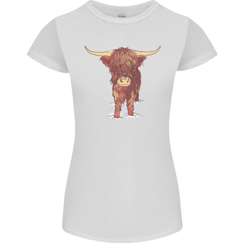 Highland Cattle Cow Scotland Scottish Womens Petite Cut T-Shirt White