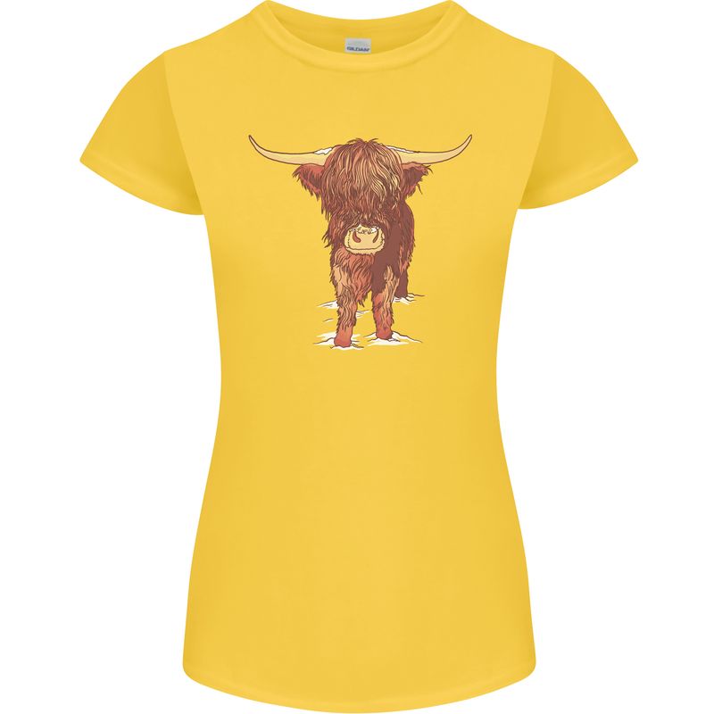 Highland Cattle Cow Scotland Scottish Womens Petite Cut T-Shirt Yellow