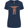 Highland Cattle Cow Scotland Scottish Womens Wider Cut T-Shirt Navy Blue