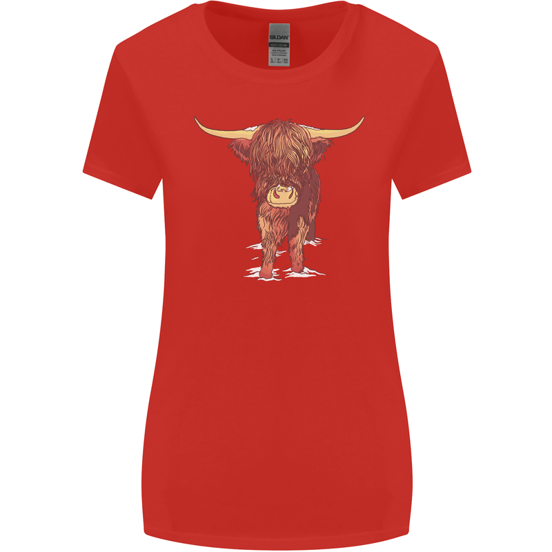 Highland Cattle Cow Scotland Scottish Womens Wider Cut T-Shirt Red