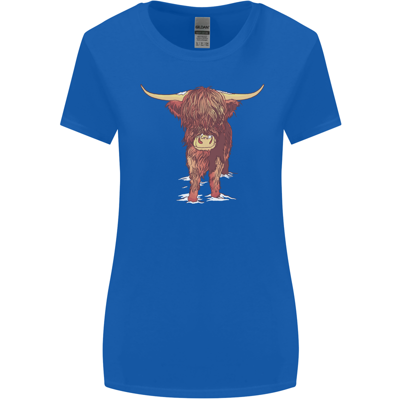 Highland Cattle Cow Scotland Scottish Womens Wider Cut T-Shirt Royal Blue