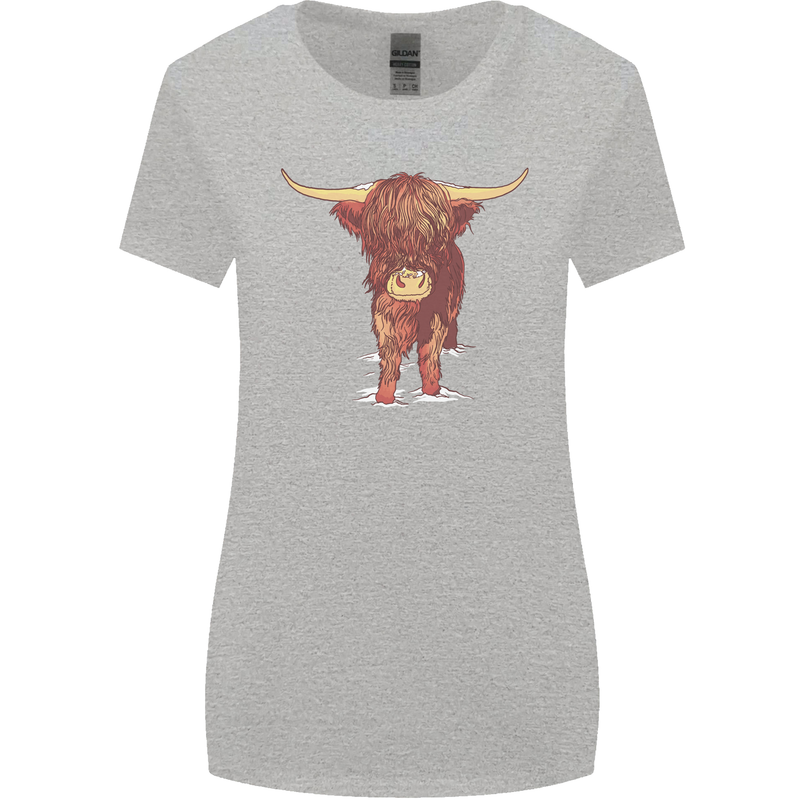 Highland Cattle Cow Scotland Scottish Womens Wider Cut T-Shirt Sports Grey