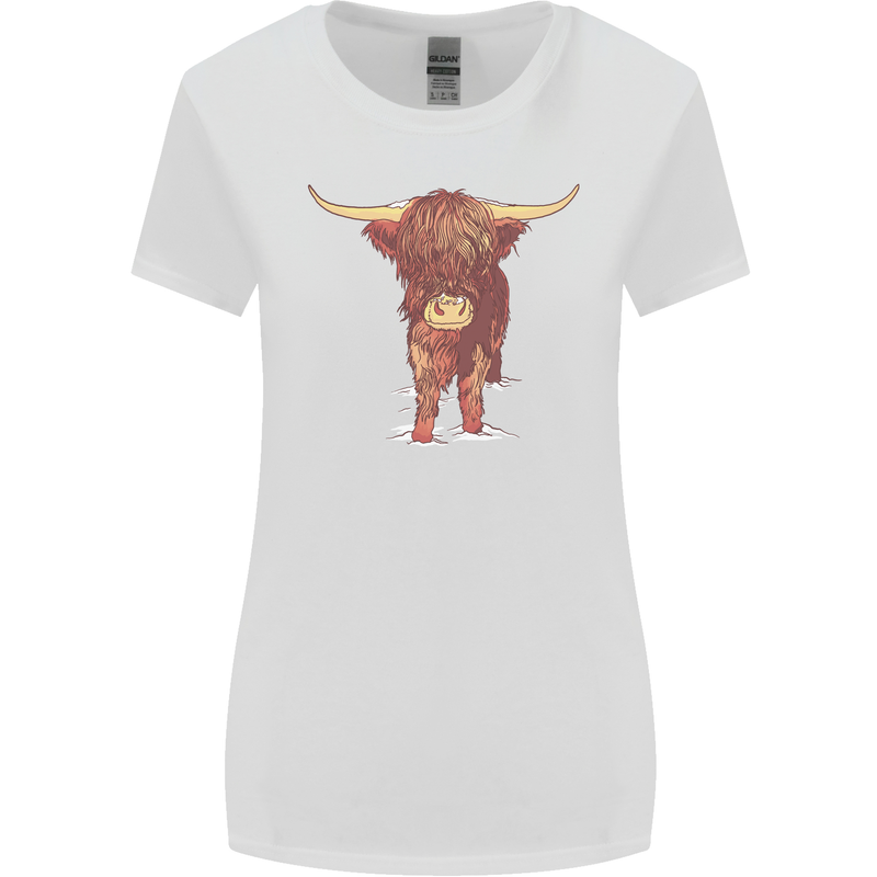 Highland Cattle Cow Scotland Scottish Womens Wider Cut T-Shirt White