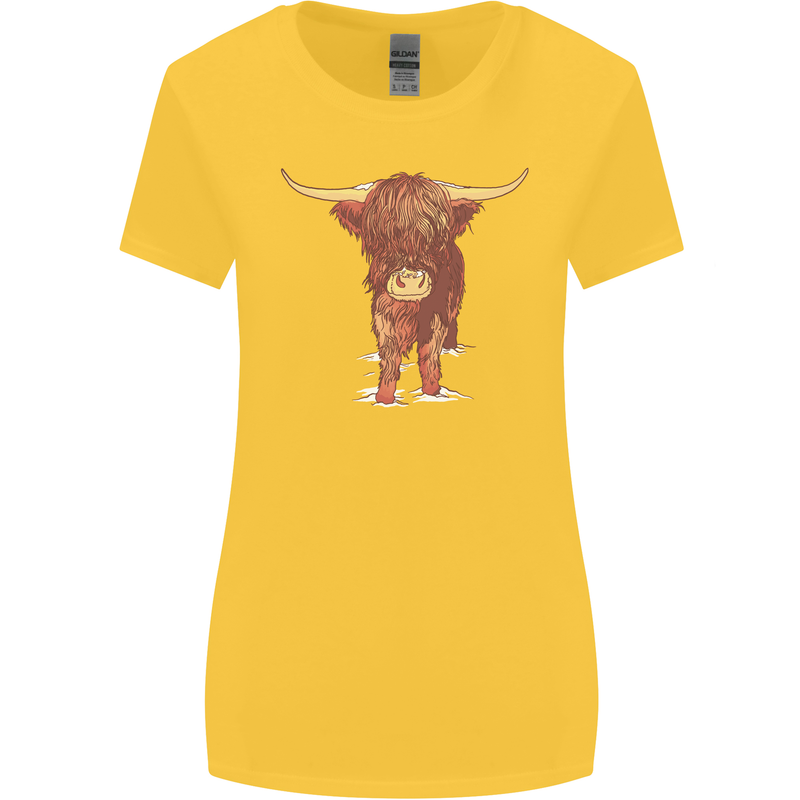 Highland Cattle Cow Scotland Scottish Womens Wider Cut T-Shirt Yellow