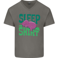 Hippo Sleep Shirt Sleeping Pajamas Mens V-Neck Cotton T-Shirt Charcoal