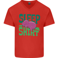 Hippo Sleep Shirt Sleeping Pajamas Mens V-Neck Cotton T-Shirt Red