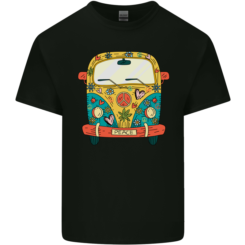 Hippy Van Flowers Peace Campervan Funny Mens Cotton T-Shirt Tee Top Black