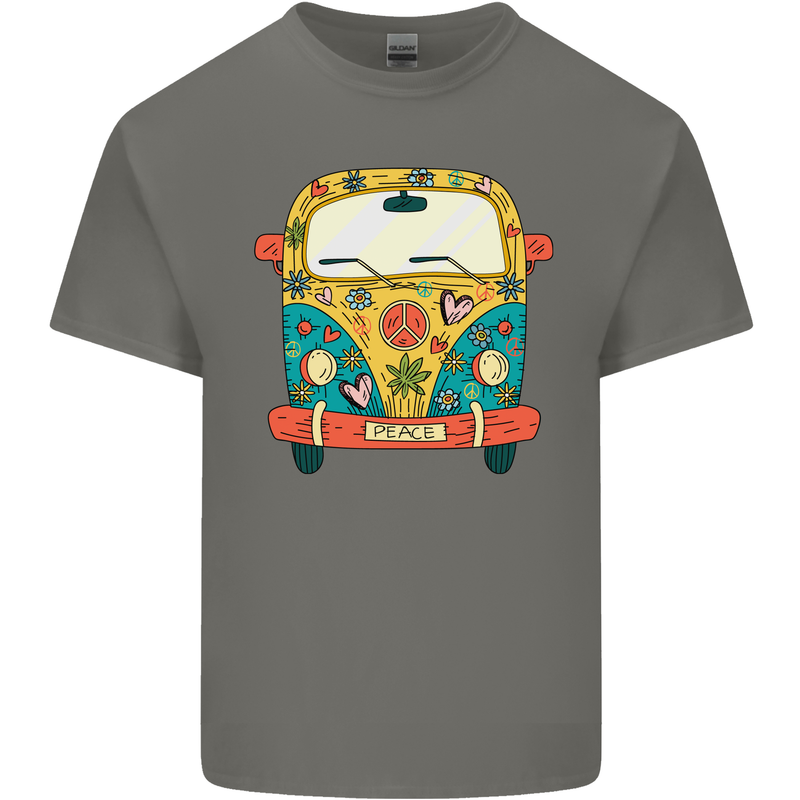 Hippy Van Flowers Peace Campervan Funny Mens Cotton T-Shirt Tee Top Charcoal