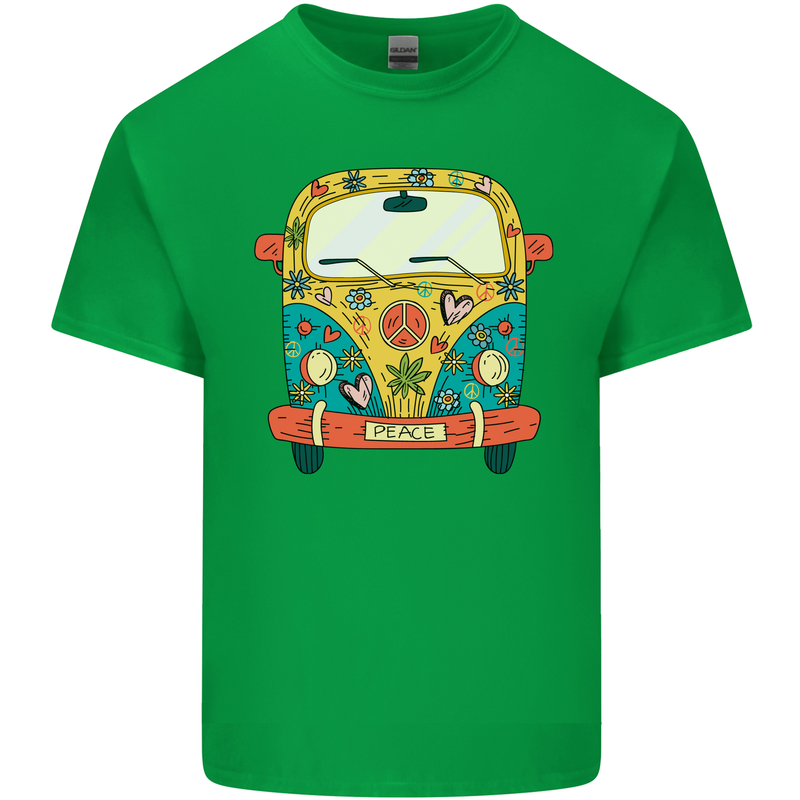 Hippy Van Flowers Peace Campervan Funny Mens Cotton T-Shirt Tee Top Irish Green