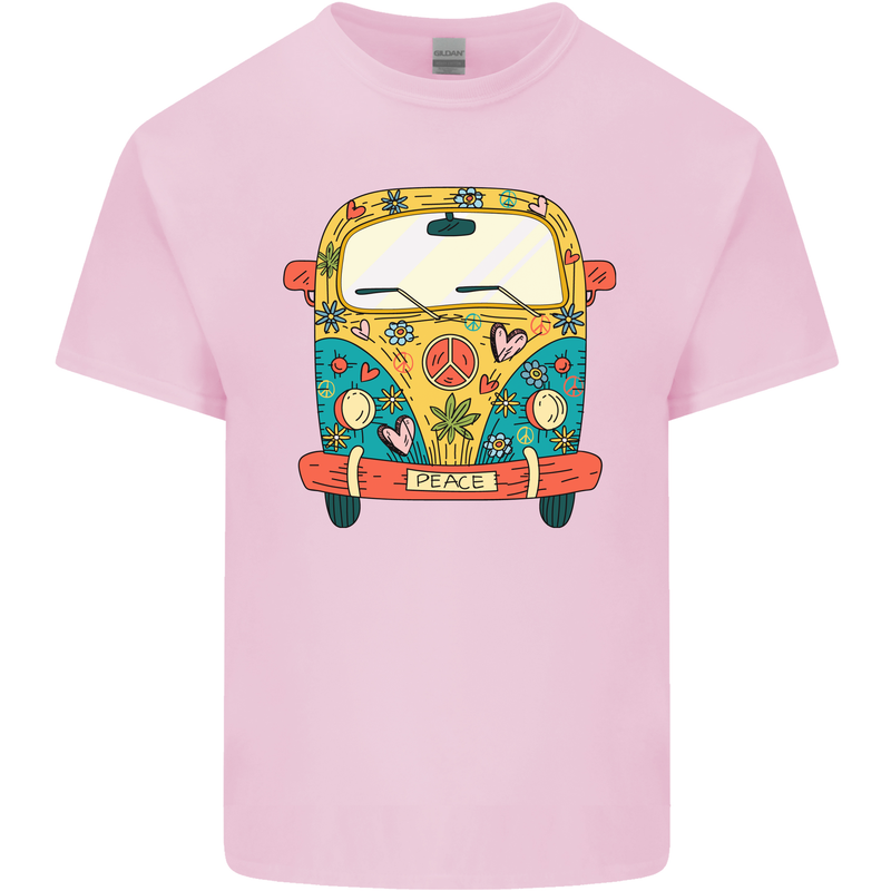 Hippy Van Flowers Peace Campervan Funny Mens Cotton T-Shirt Tee Top Light Pink