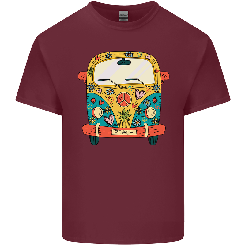 Hippy Van Flowers Peace Campervan Funny Mens Cotton T-Shirt Tee Top Maroon
