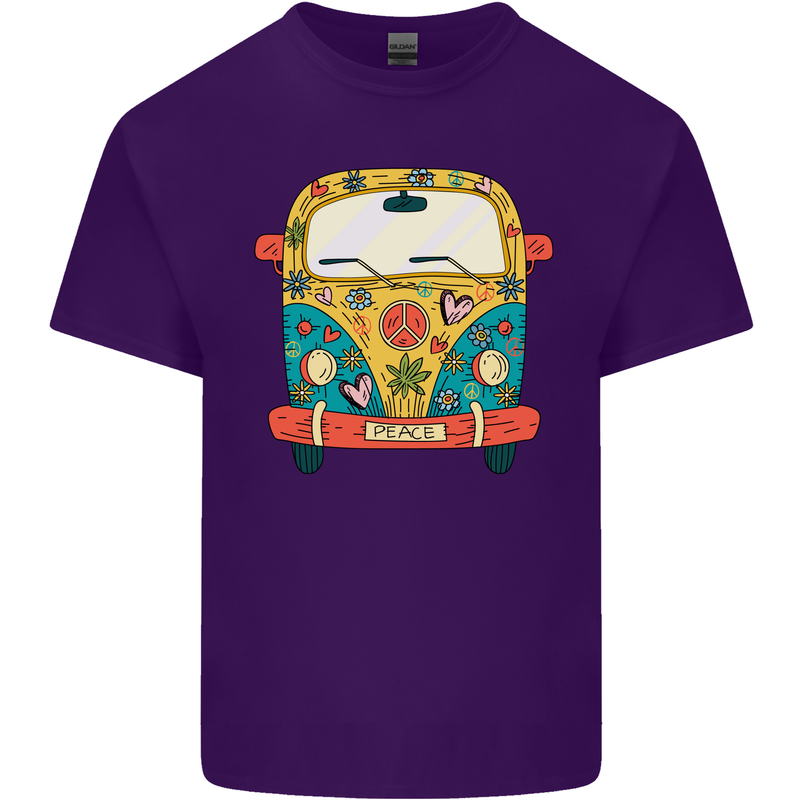 Hippy Van Flowers Peace Campervan Funny Mens Cotton T-Shirt Tee Top Purple