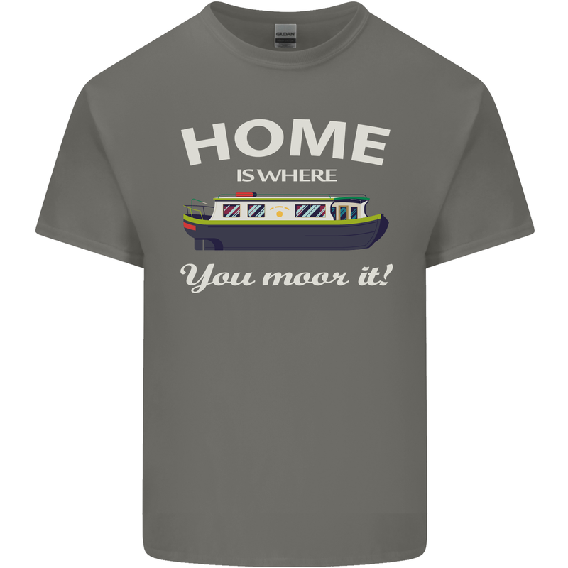 Home Is Where You Moor It Long Boat Barge Mens Cotton T-Shirt Tee Top Charcoal