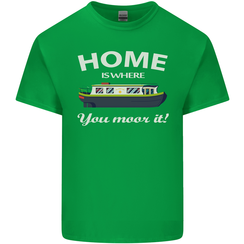 Home Is Where You Moor It Long Boat Barge Mens Cotton T-Shirt Tee Top Irish Green