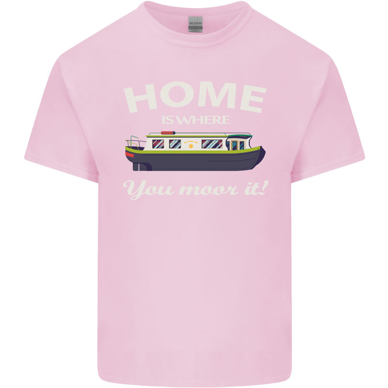 Home Is Where You Moor It Long Boat Barge Mens Cotton T-Shirt Tee Top Light Pink