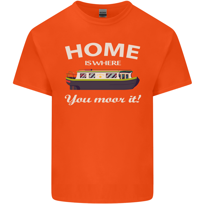 Home Is Where You Moor It Long Boat Barge Mens Cotton T-Shirt Tee Top Orange