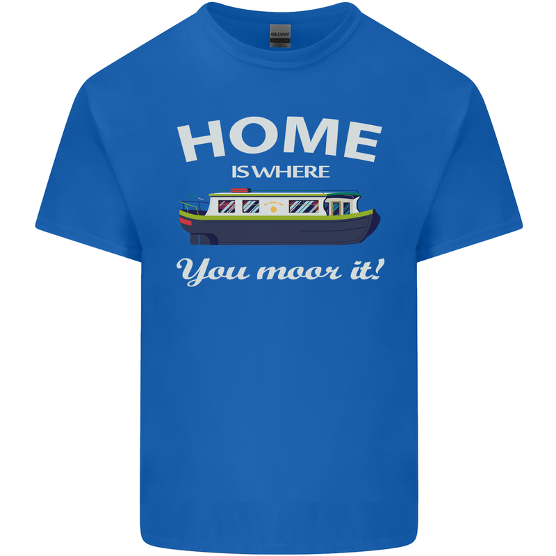Home Is Where You Moor It Long Boat Barge Mens Cotton T-Shirt Tee Top Royal Blue