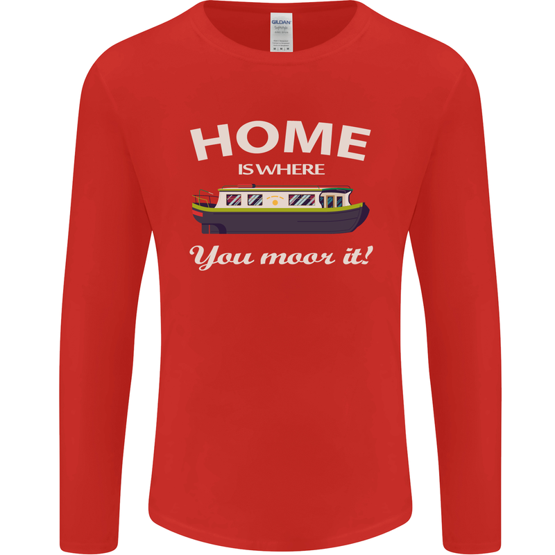 Home Is Where You Moor It Long Boat Barge Mens Long Sleeve T-Shirt Red