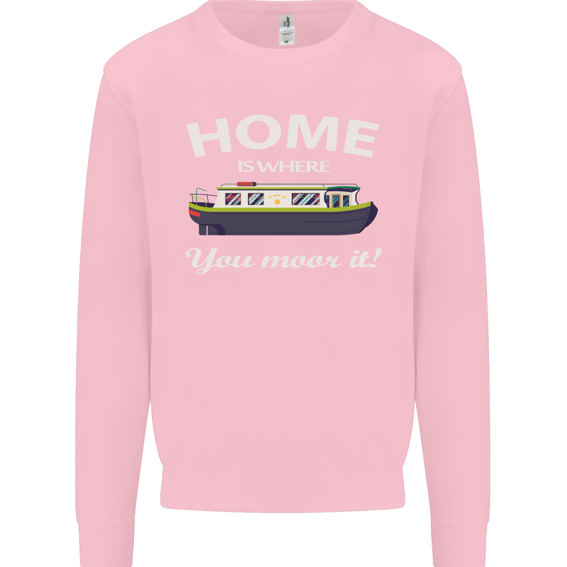 Home Is Where You Moor It Long Boat Barge Mens Sweatshirt Jumper Light Pink