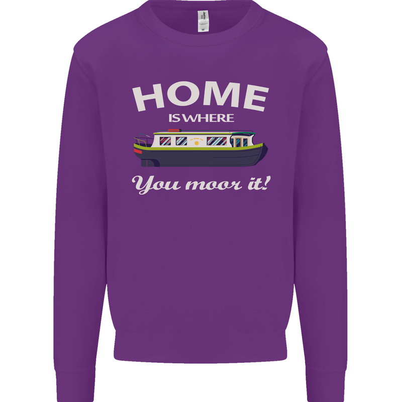 Home Is Where You Moor It Long Boat Barge Mens Sweatshirt Jumper Purple