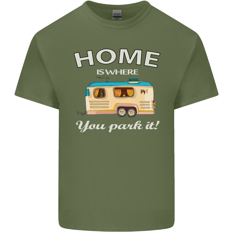 Home Is Where You Park It Caravan Funny Mens Cotton T-Shirt Tee Top Military Green