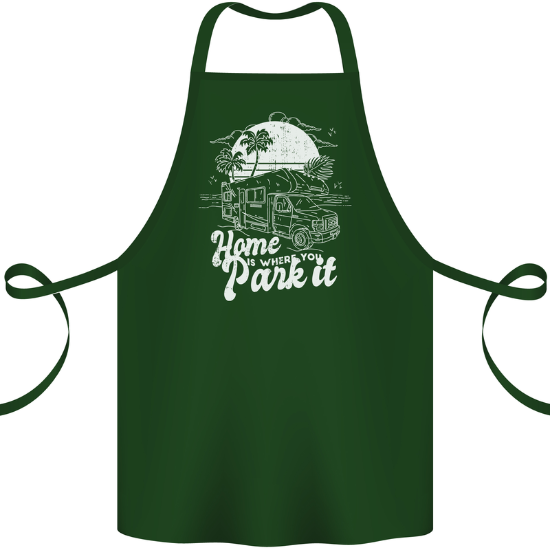 Home Is Where You Park It Funny Caravan Cotton Apron 100% Organic Forest Green