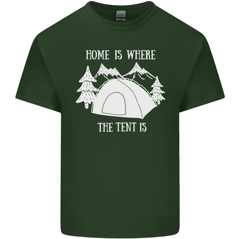 Home Is Where the Tent Is Funny Camping Mens Cotton T-Shirt Tee Top Forest Green