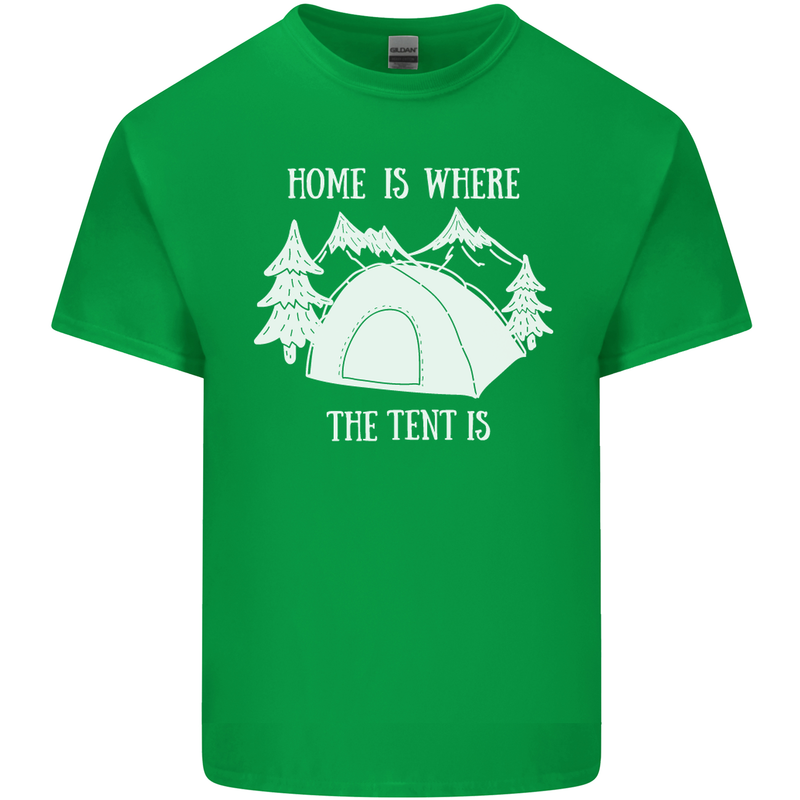 Home Is Where the Tent Is Funny Camping Mens Cotton T-Shirt Tee Top Irish Green