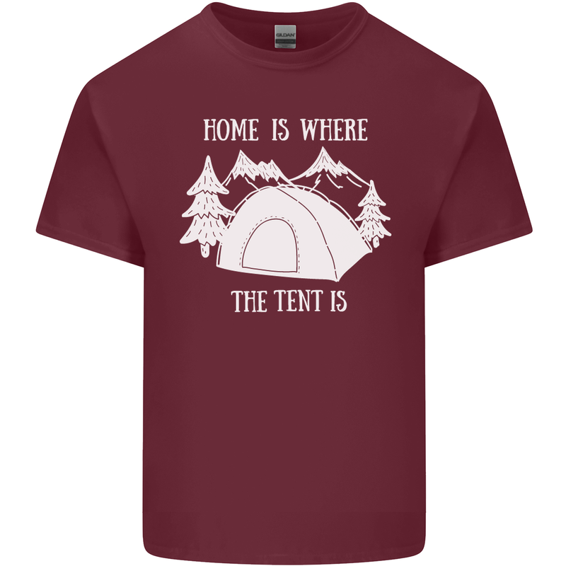 Home Is Where the Tent Is Funny Camping Mens Cotton T-Shirt Tee Top Maroon