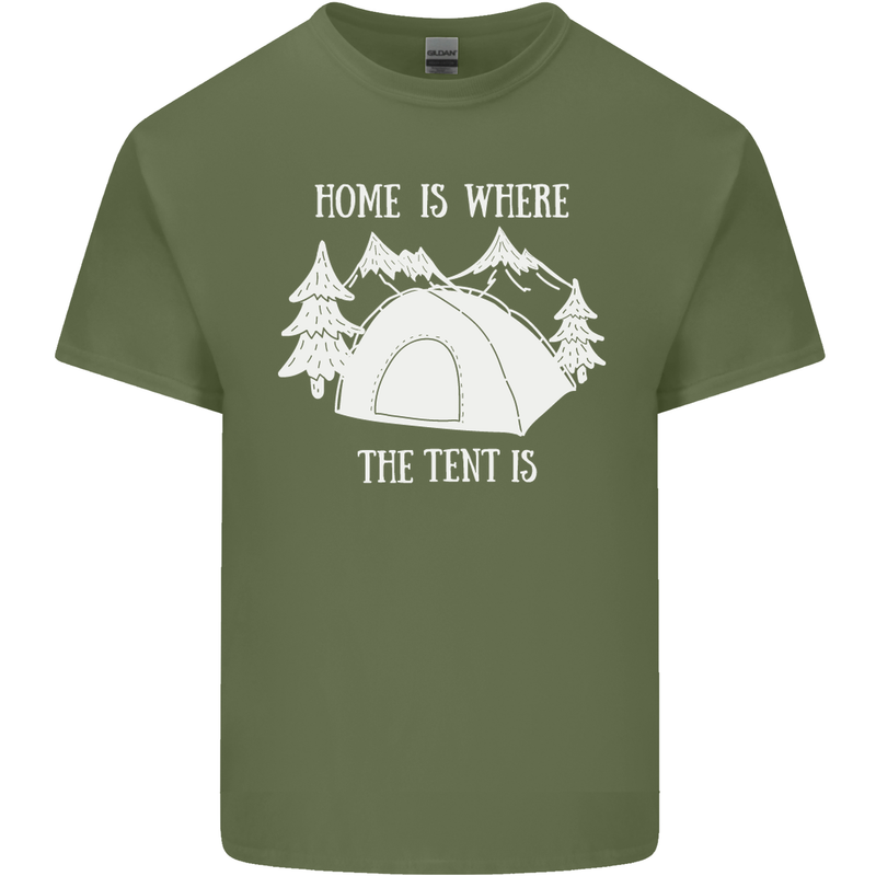 Home Is Where the Tent Is Funny Camping Mens Cotton T-Shirt Tee Top Military Green