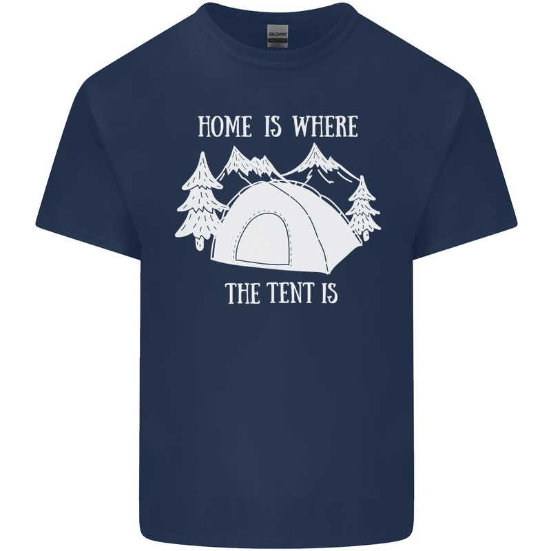 Home Is Where the Tent Is Funny Camping Mens Cotton T-Shirt Tee Top Navy Blue